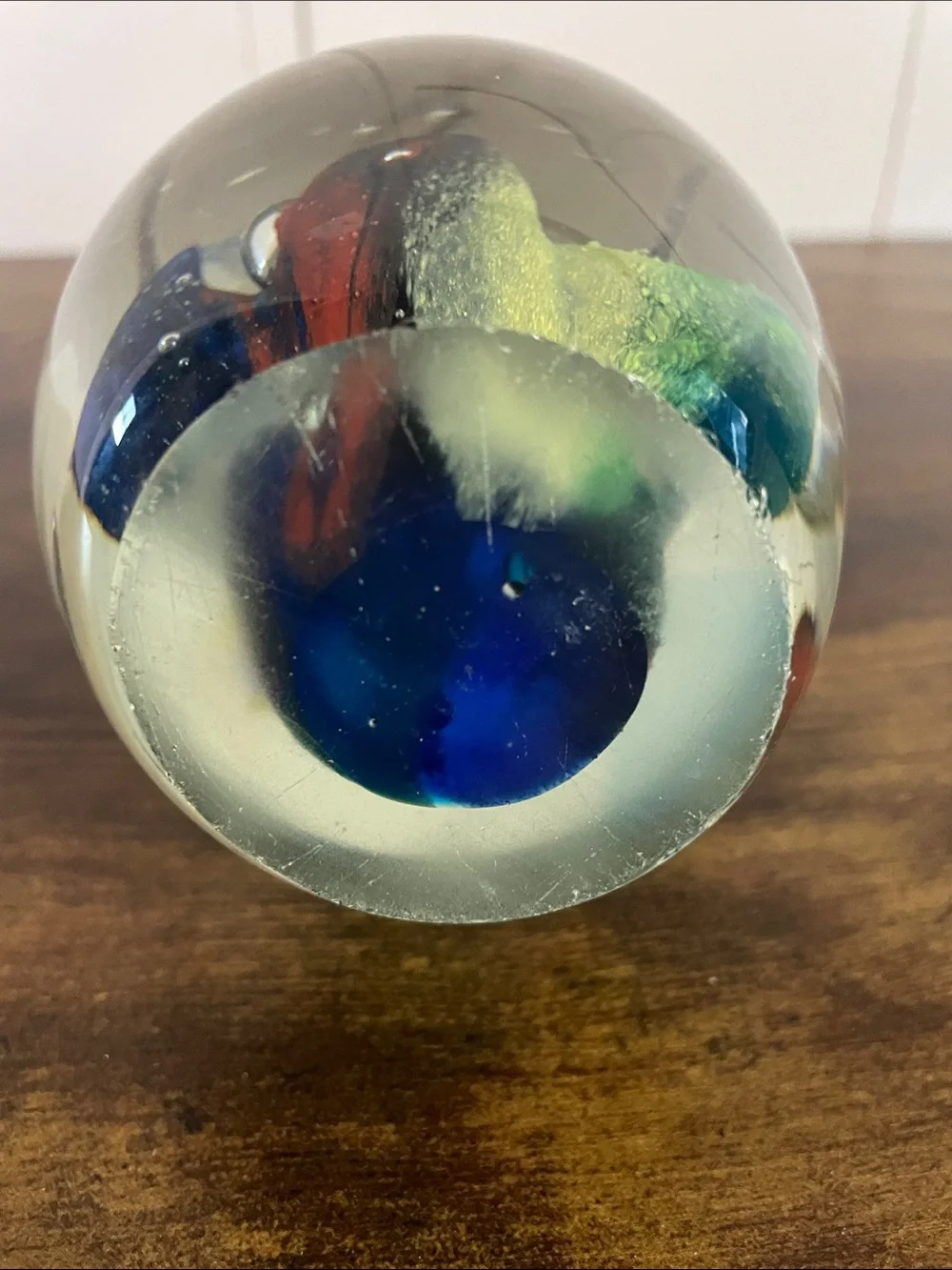 Handcrafted Glass Aquarium Egg Ornament with Blue, Yellow & Red Fish